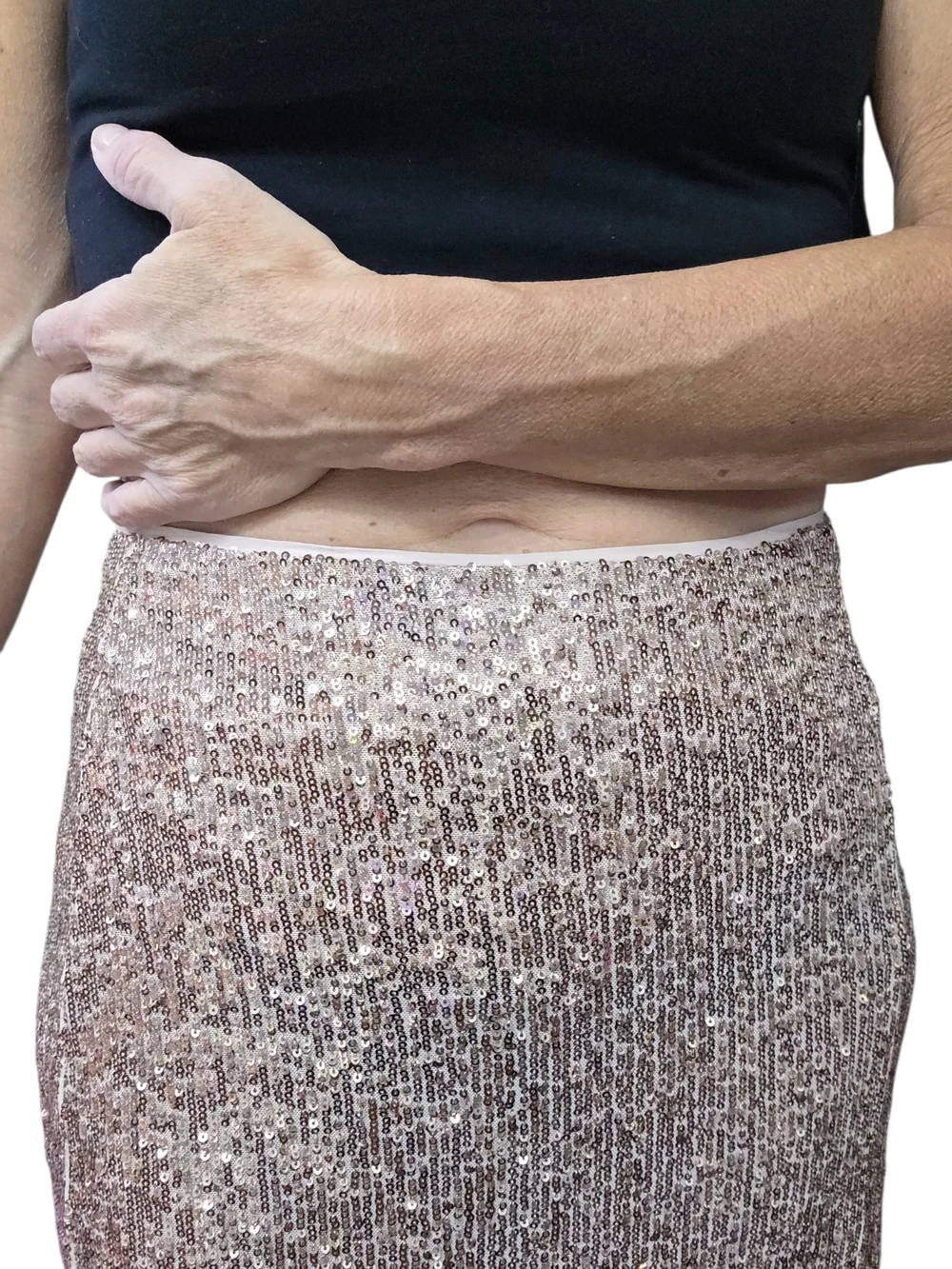 Free People Ariana Sequin Midi Skirt Pink Champagne Rose Gold Size 2